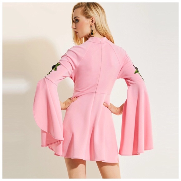 Retro Pink Sequin Flower Appliqué Dress - Picture 4 of 5